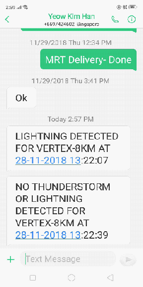 Lightning Warning System - Typical SMS message